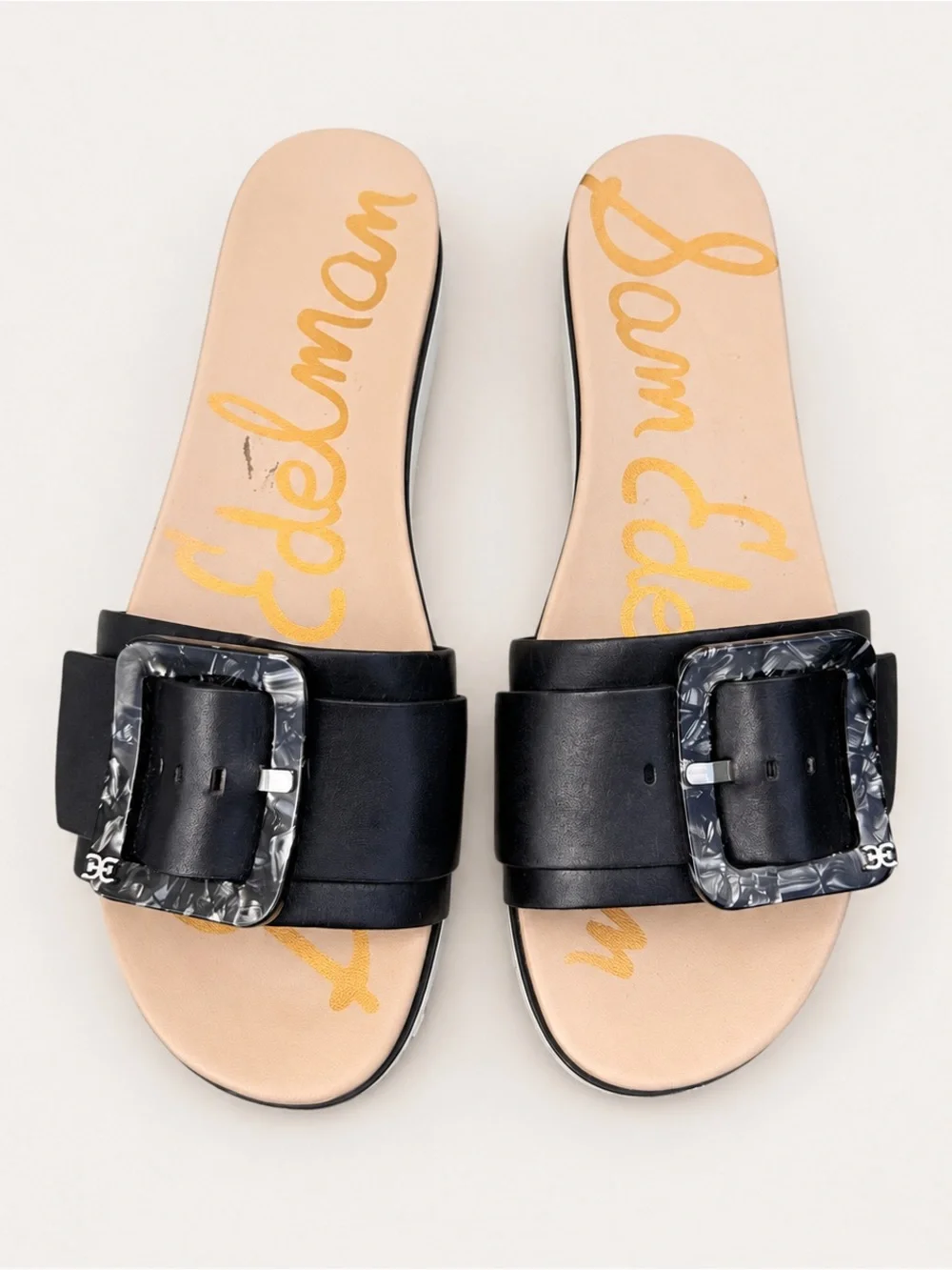 Sam Edelman Black Platform Slide Sandals Marbled Buckle Size 11
